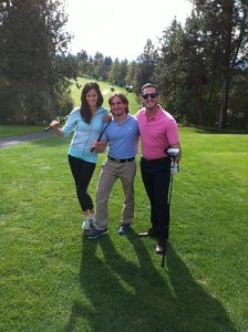 Second-year students Sara Treloar, Rob Trasolini, and Jordan Hynd hit the links for the 2nd annual SMP Student Golf Tournament at Sunset Ranch Golf Club.