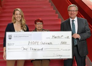 (L-R) Southern Medical Program student Jill Gilroy, HOPE Executive Director, Susan Steen, and Scotiabank represenative, Wayne McNiven